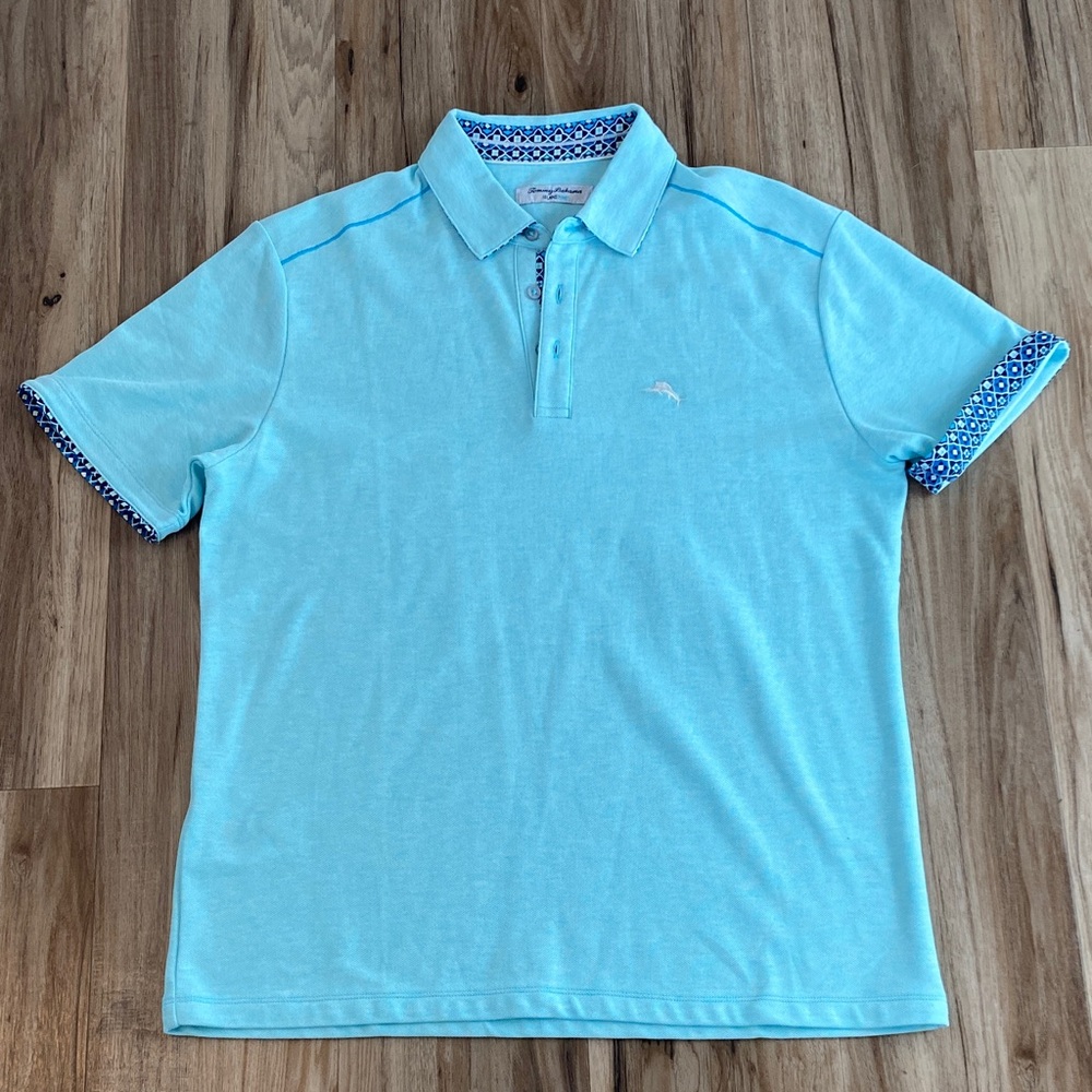 TOMMY BAHAMA POLO SHIRT Aqua Bodega Dunes Five O'clock Mens Sz M